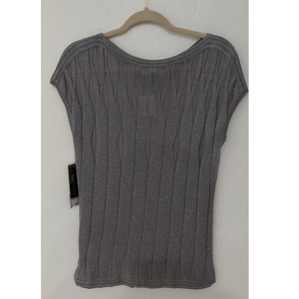 Jones New York Collection Silver Metallic Knit Top Cap Sleeve Boat Neck Small - Picture 4 of 9